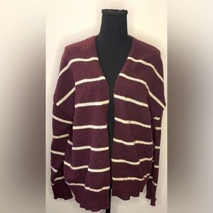 Belk- Purple with cream-white‎ striped plus size Cardigan Size 0X